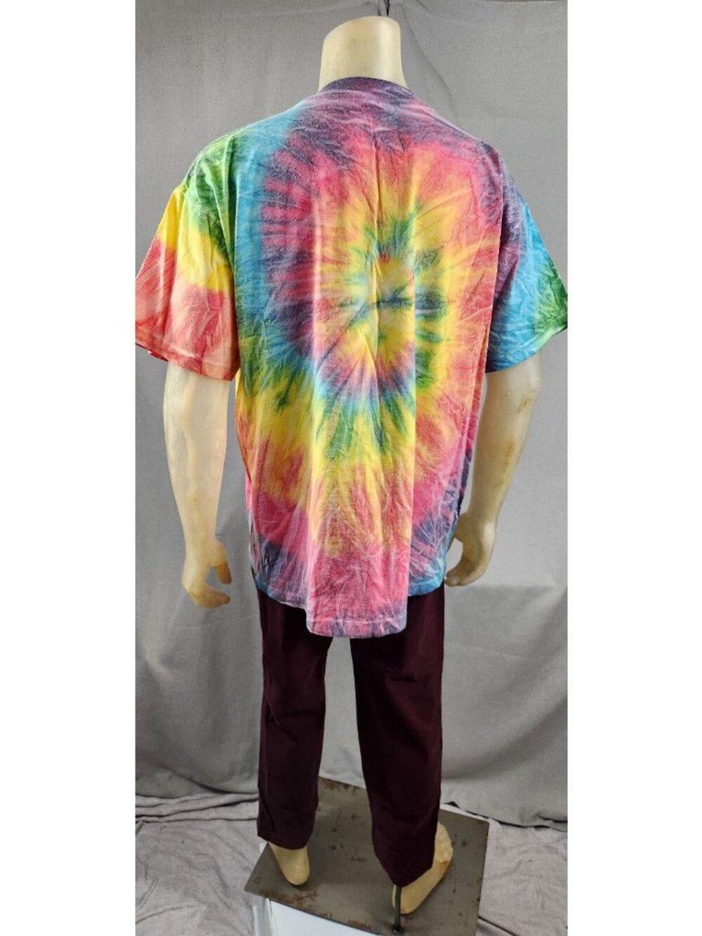 Vintage Jewel Tones Tie Dye Rainbow Spiral Single Stitch XL XLARGE T Shirt Top - Picture 4 of 6